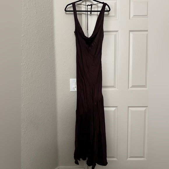 Meshki Ellison Satin Cowl Dress in Dark Chocolate Extra Small - Picture 5 of 6